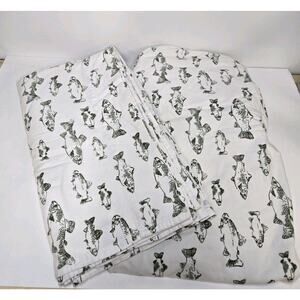 Eddie Bauer School of Fish Queen size Flannel Sheet Set in Green/Ivory